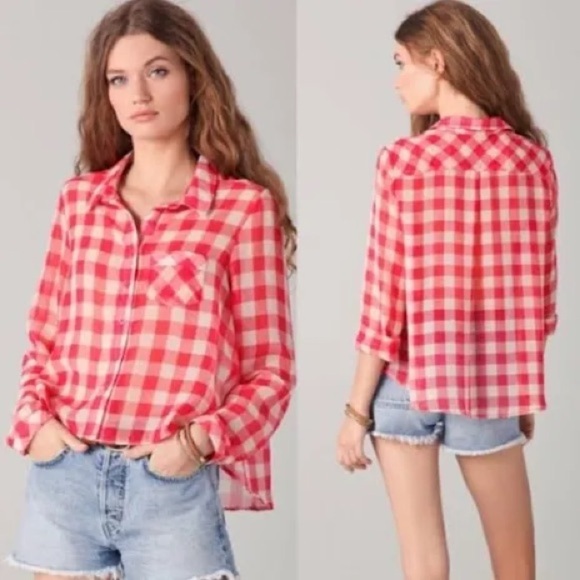 Free People Tops - Free People Gingham Sheer Blouse